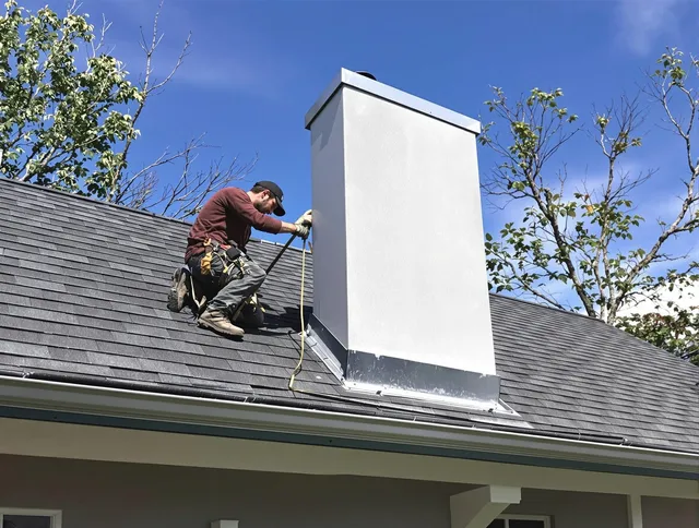 New Canaan Chimney Sweep team member finishing chimney construction in New Canaan, CT