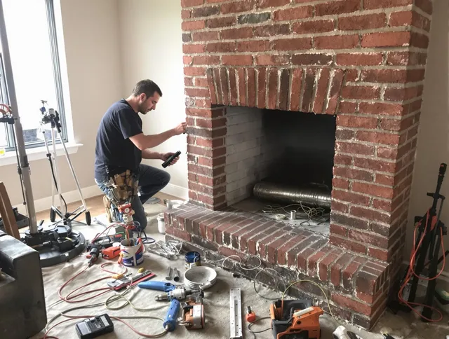 New Canaan Chimney Sweep specialist finalizing chimney liner service in New Canaan, CT