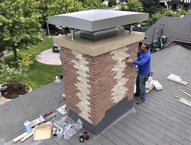 New Canaan Chimney Sweep team working on a custom chimney remodel in New Canaan, CT