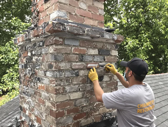 In-progress chimney restoration by New Canaan Chimney Sweep in New Canaan, CT
